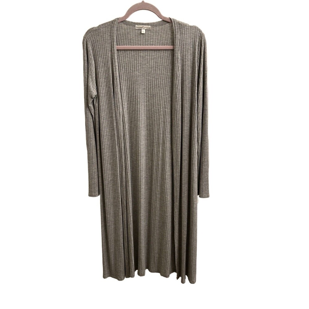 Moa Moa Women’s Gray Ribbed Cardigan Sweater Sz Large Office Career Casual